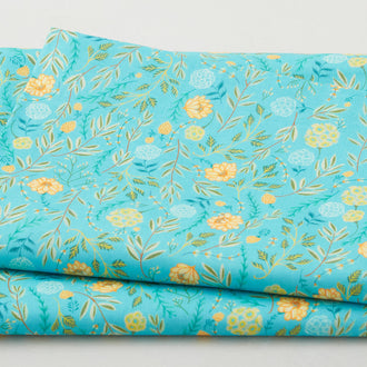 Faraway Florals Favorites - Aqua Small Floral Vines 2 Yard Cut