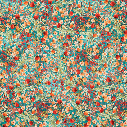 Sunlit Garden - Berries Turquoise Yardage
