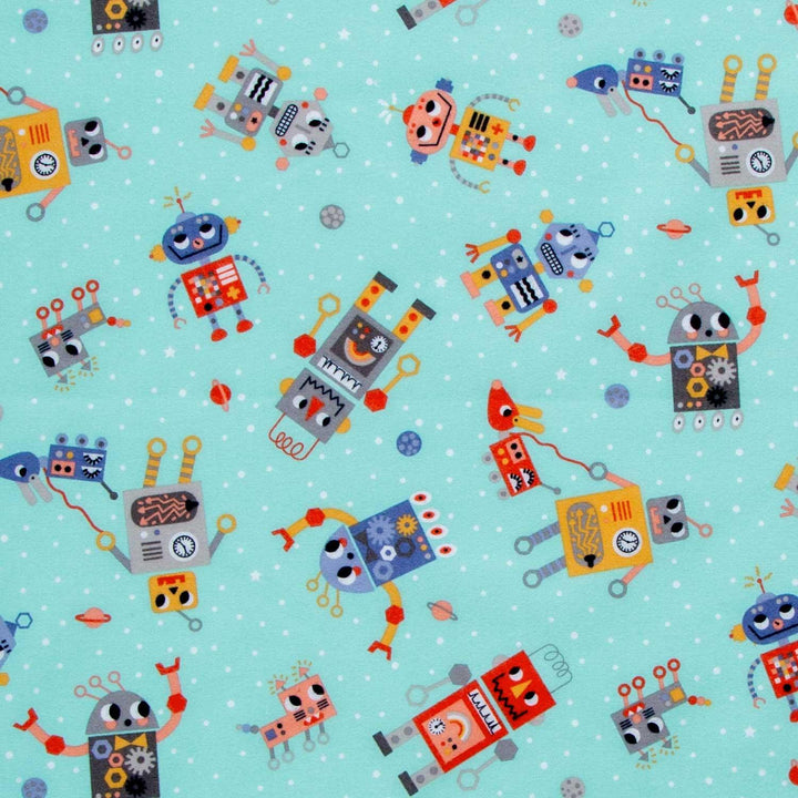 Astrobots Flannel - Robots Aqua Yardage