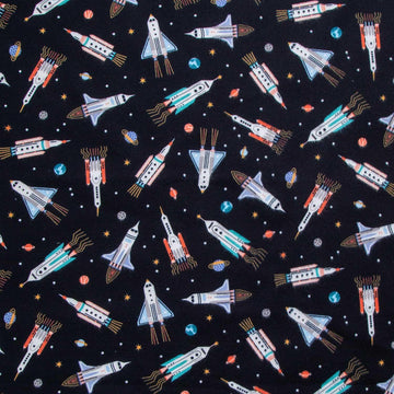 Astrobots Flannel - Rockets Black Yardage