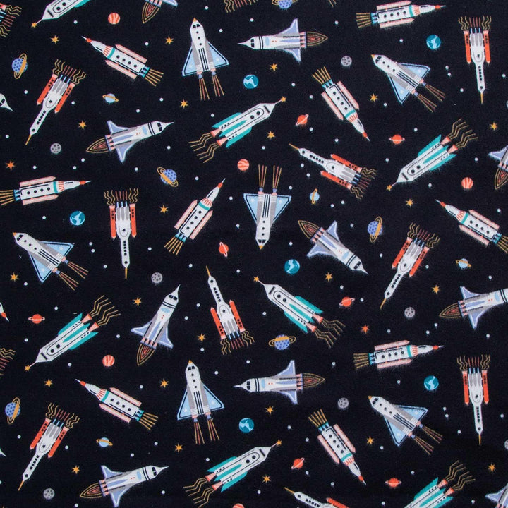 Astrobots Flannel - Rockets Black Yardage