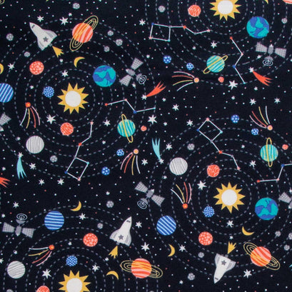 Astrobots Flannel - Planets Black Yardage