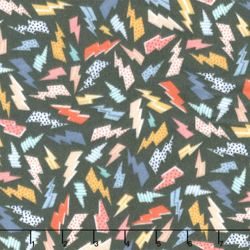 Astrobots Flannel - Lightning Charcoal Yardage