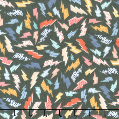 Astrobots Flannel - Lightning Charcoal Yardage