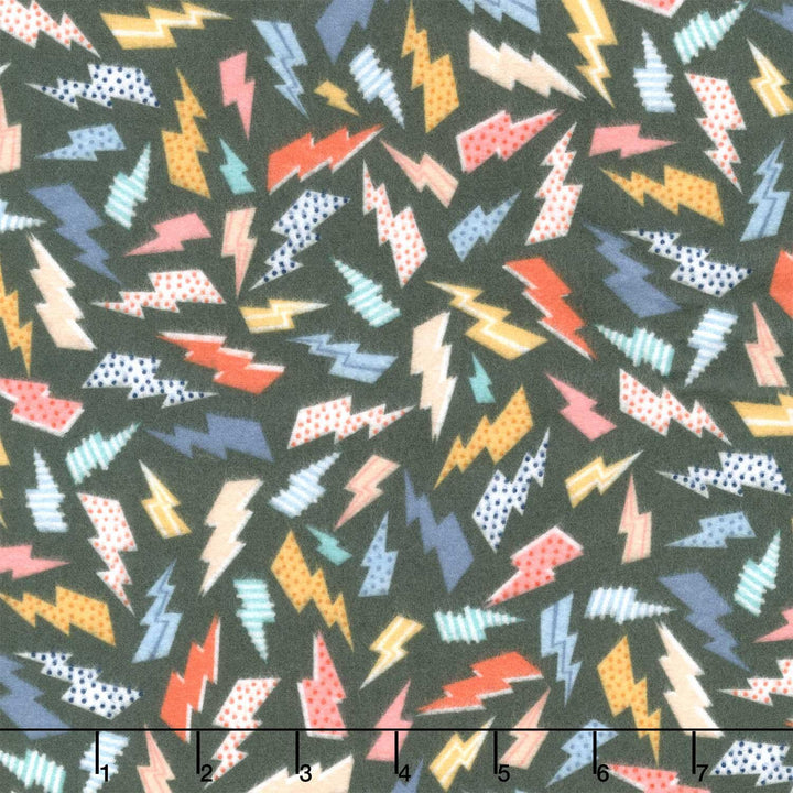 Astrobots Flannel - Lightning Charcoal Yardage