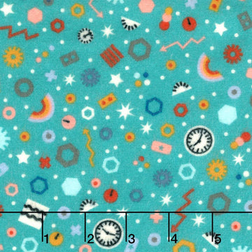 Astrobots Flannel - Bolts Teal Yardage
