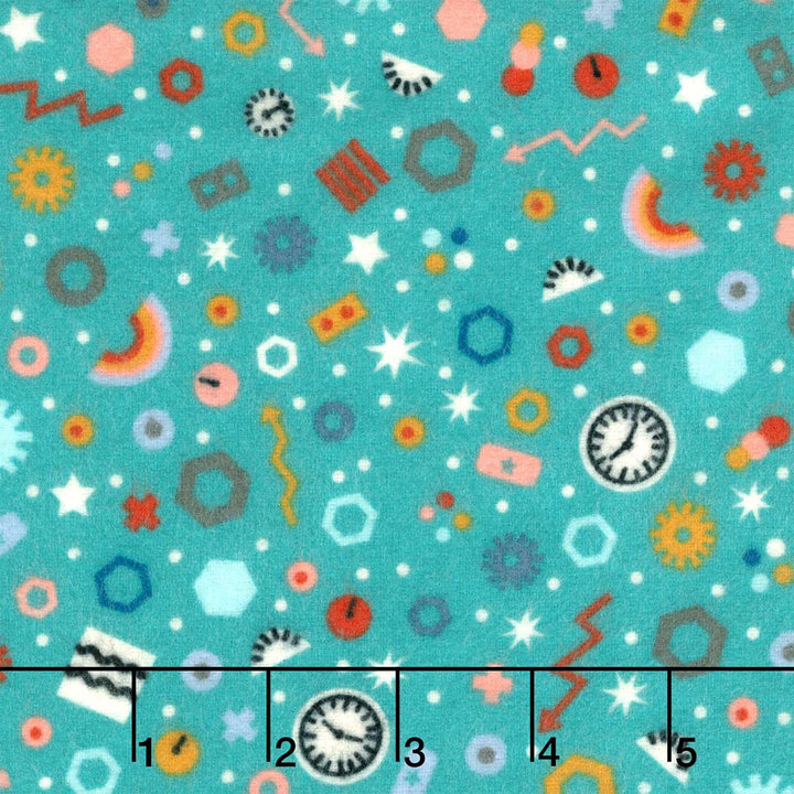 Astrobots Flannel - Bolts Teal Yardage