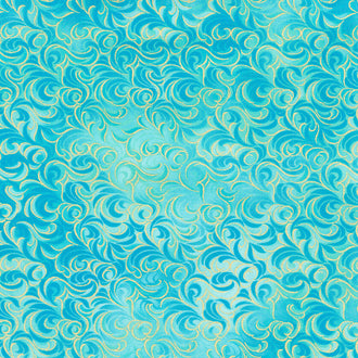 Mixed Metallics - Swirls Aqua Metallic Yardage