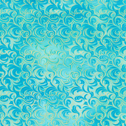 Mixed Metallics - Swirls Aqua Metallic Yardage