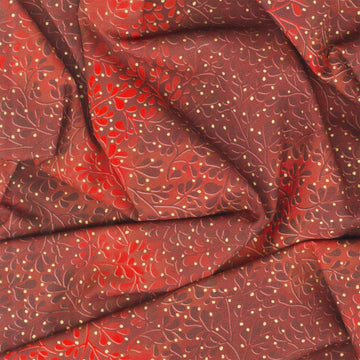 Mixed Metallics - Leaves Cranberry Metallic Yardage