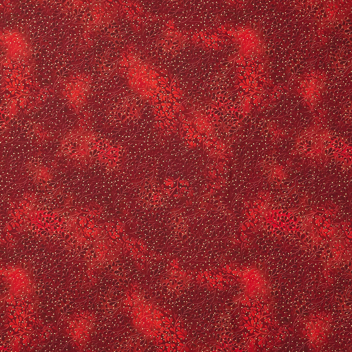 Mixed Metallics - Leaves Cranberry Metallic Yardage