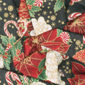 Holiday Flourish Peppermint Twist - Poinsettias Black Metallic Yardage