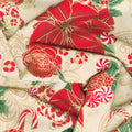Holiday Flourish Peppermint Twist - Poinsettias Cream Metallic Yardage