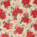 Holiday Flourish Peppermint Twist - Poinsettias Cream Metallic Yardage