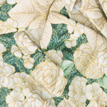 Holiday Flourish Peppermint Twist - Flowers Cream Metallic Yardage