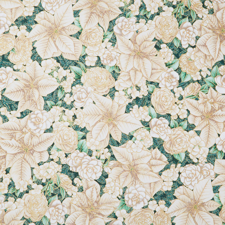Holiday Flourish Peppermint Twist - Flowers Cream Metallic Yardage