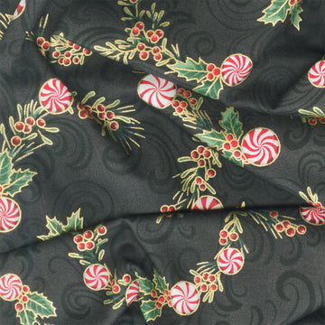 Holiday Flourish Peppermint Twist - Peppermint Candies Black Metallic Yardage