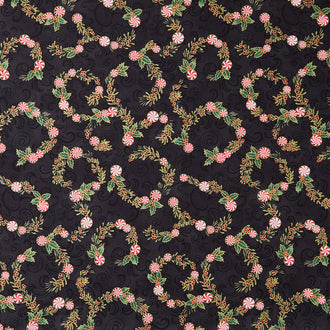 Holiday Flourish Peppermint Twist - Peppermint Candies Black Metallic Yardage