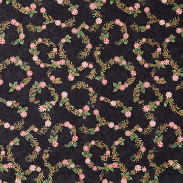 Holiday Flourish Peppermint Twist - Peppermint Candies Black Metallic Yardage