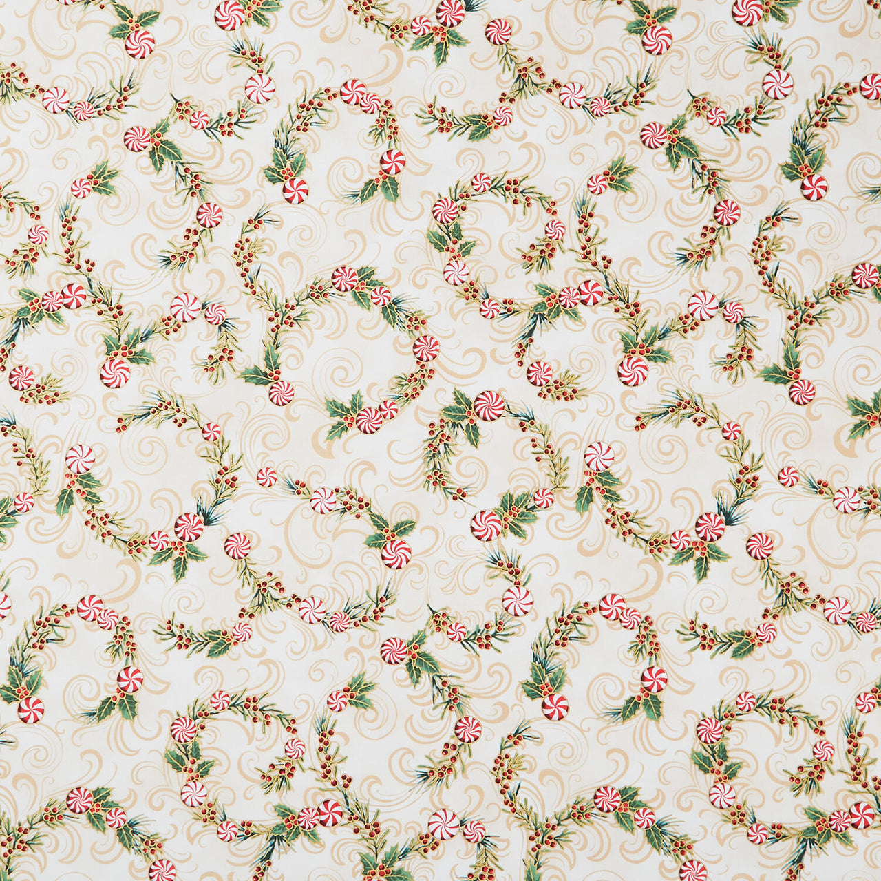 Holiday Flourish Peppermint Twist - Peppermint Candies Vanilla Metallic Yardage