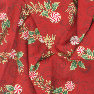 Holiday Flourish Peppermint Twist - Peppermint Candies Scarlet Metallic Yardage