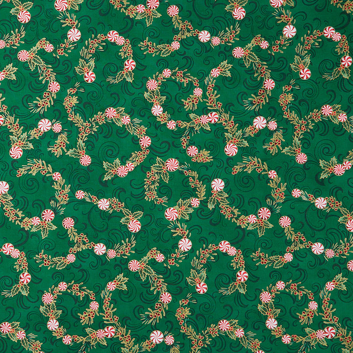 Holiday Flourish Peppermint Twist - Peppermint Candies Pine Metallic Yardage