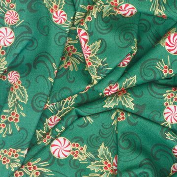 Holiday Flourish Peppermint Twist - Peppermint Candies Pine Metallic Yardage