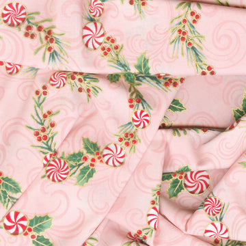 Holiday Flourish Peppermint Twist - Peppermint Candies Camellia Metallic Yardage