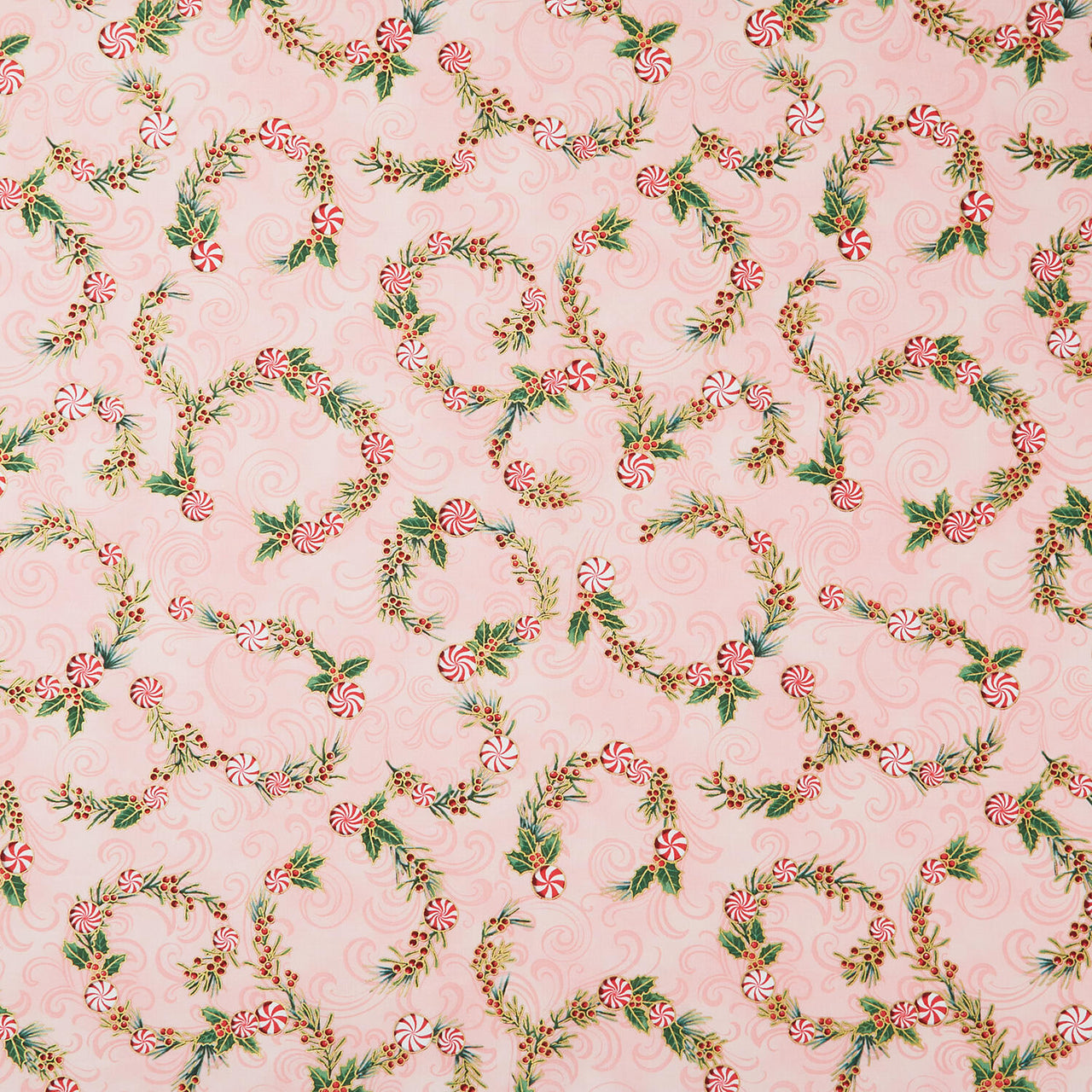 Holiday Flourish Peppermint Twist - Peppermint Candies Camellia Metallic Yardage