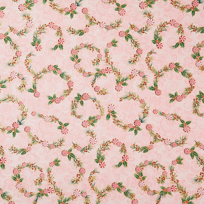 Holiday Flourish Peppermint Twist - Peppermint Candies Camellia Metallic Yardage