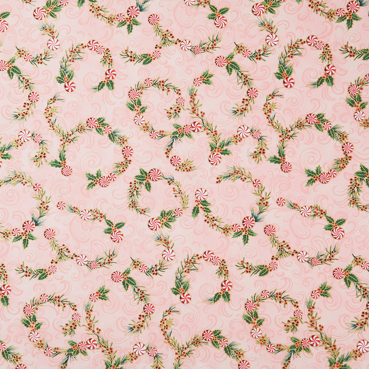 Holiday Flourish Peppermint Twist - Peppermint Candies Camellia Metallic Yardage