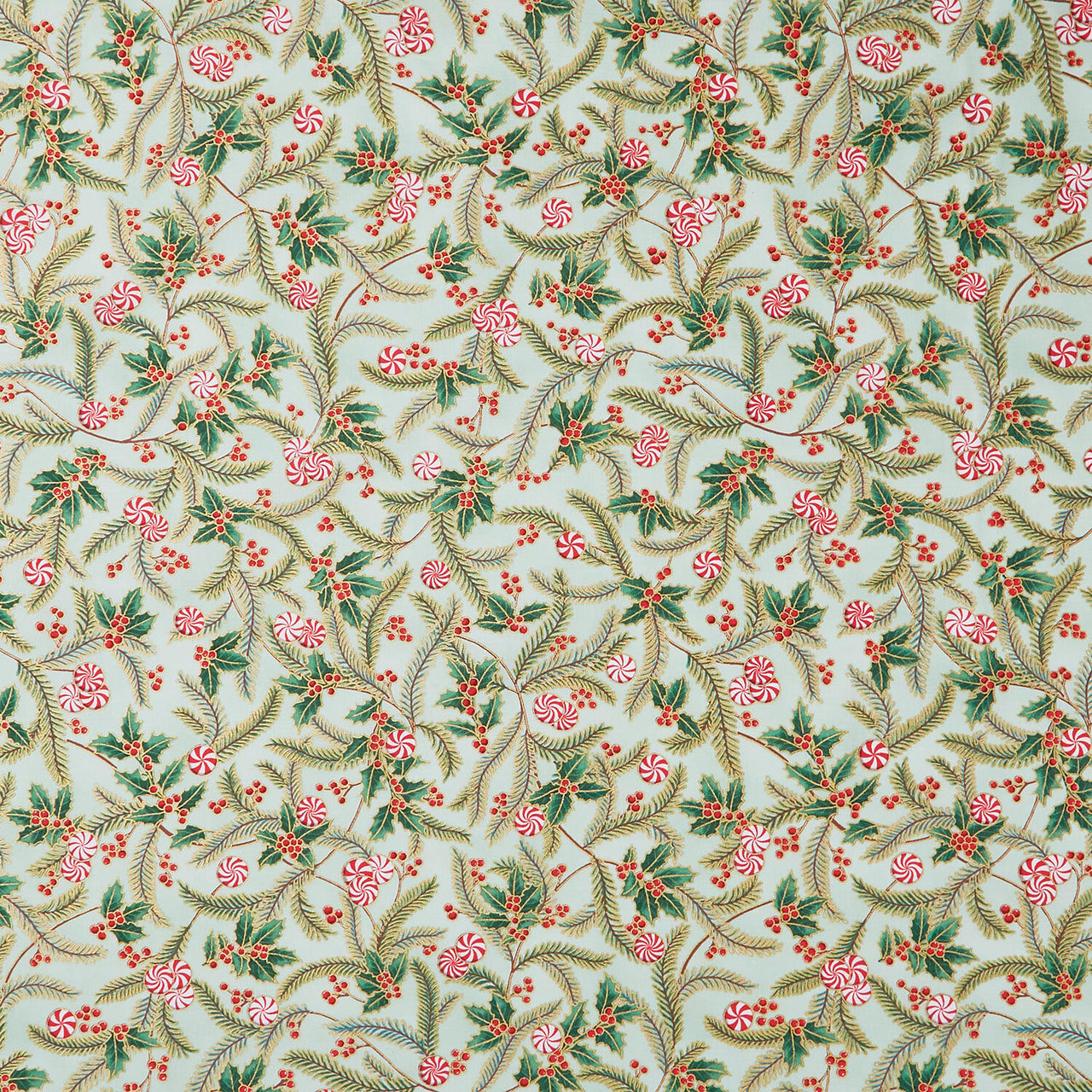 Holiday Flourish Peppermint Twist - Sprigs Sage Metallic Yardage