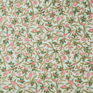 Holiday Flourish Peppermint Twist - Sprigs Sage Metallic Yardage