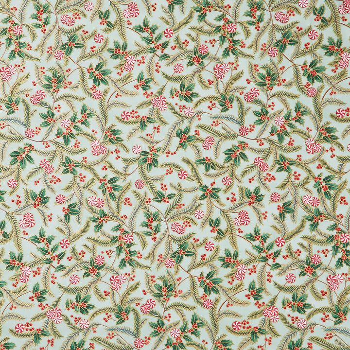 Holiday Flourish Peppermint Twist - Sprigs Sage Metallic Yardage