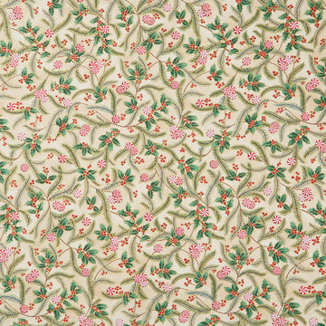 Holiday Flourish Peppermint Twist - Sprigs Cream Metallic Yardage
