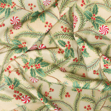 Holiday Flourish Peppermint Twist - Sprigs Cream Metallic Yardage