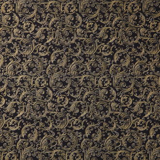 Holiday Flourish Peppermint Twist - Swirls Black Metallic Yardage