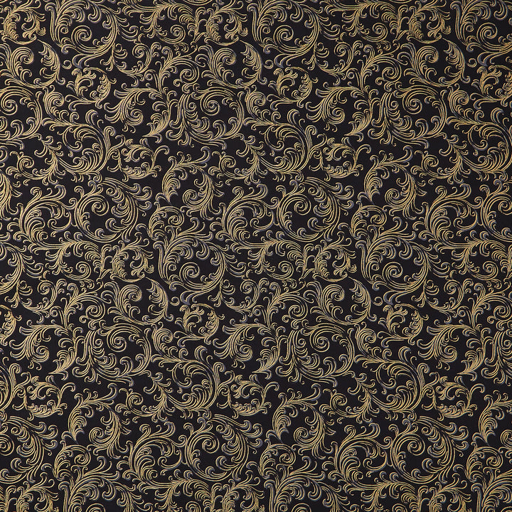 Holiday Flourish Peppermint Twist - Swirls Black Metallic Yardage