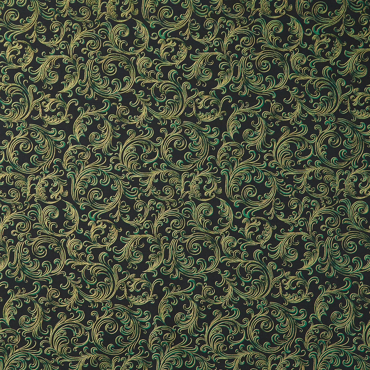 Holiday Flourish Peppermint Twist - Swirls Pine Metallic Yardage