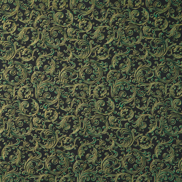 Holiday Flourish Peppermint Twist - Swirls Pine Metallic Yardage