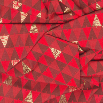Holiday Flourish - Peppermint Twist Triangles Crimson Metallic Yardage