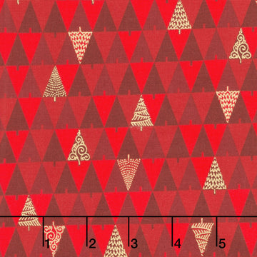 Holiday Flourish - Peppermint Twist Triangles Crimson Metallic Yardage