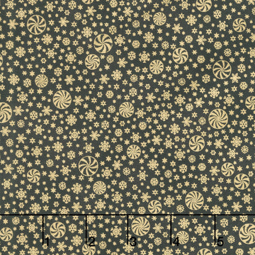 Holiday Flourish - Peppermint Twist Snowflakes Black Metallic Yardage