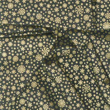 Holiday Flourish - Peppermint Twist Snowflakes Black Metallic Yardage