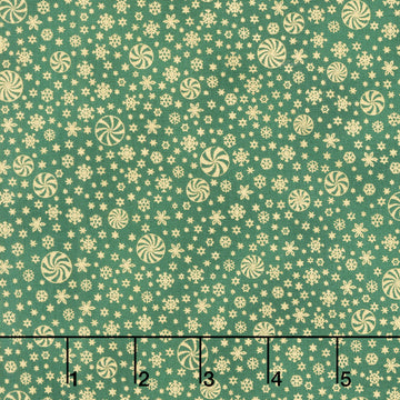 Holiday Flourish - Peppermint Twist Snowflakes Pine Metallic Yardage