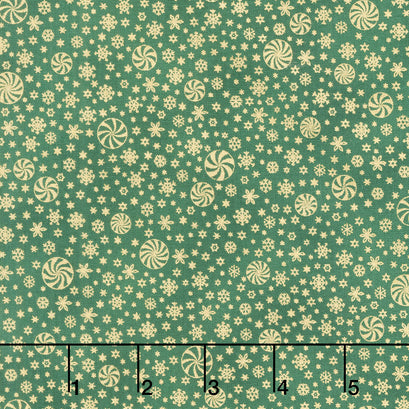 Holiday Flourish - Peppermint Twist Snowflakes Pine Metallic Yardage