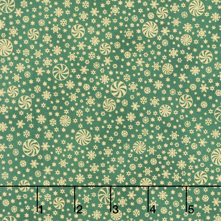 Holiday Flourish - Peppermint Twist Snowflakes Pine Metallic Yardage