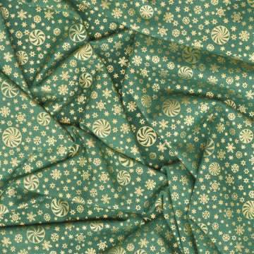 Holiday Flourish - Peppermint Twist Snowflakes Pine Metallic Yardage