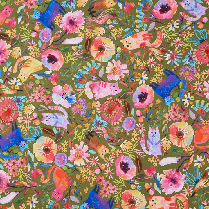 Whisker Wonderland - Floral Olive Yardage