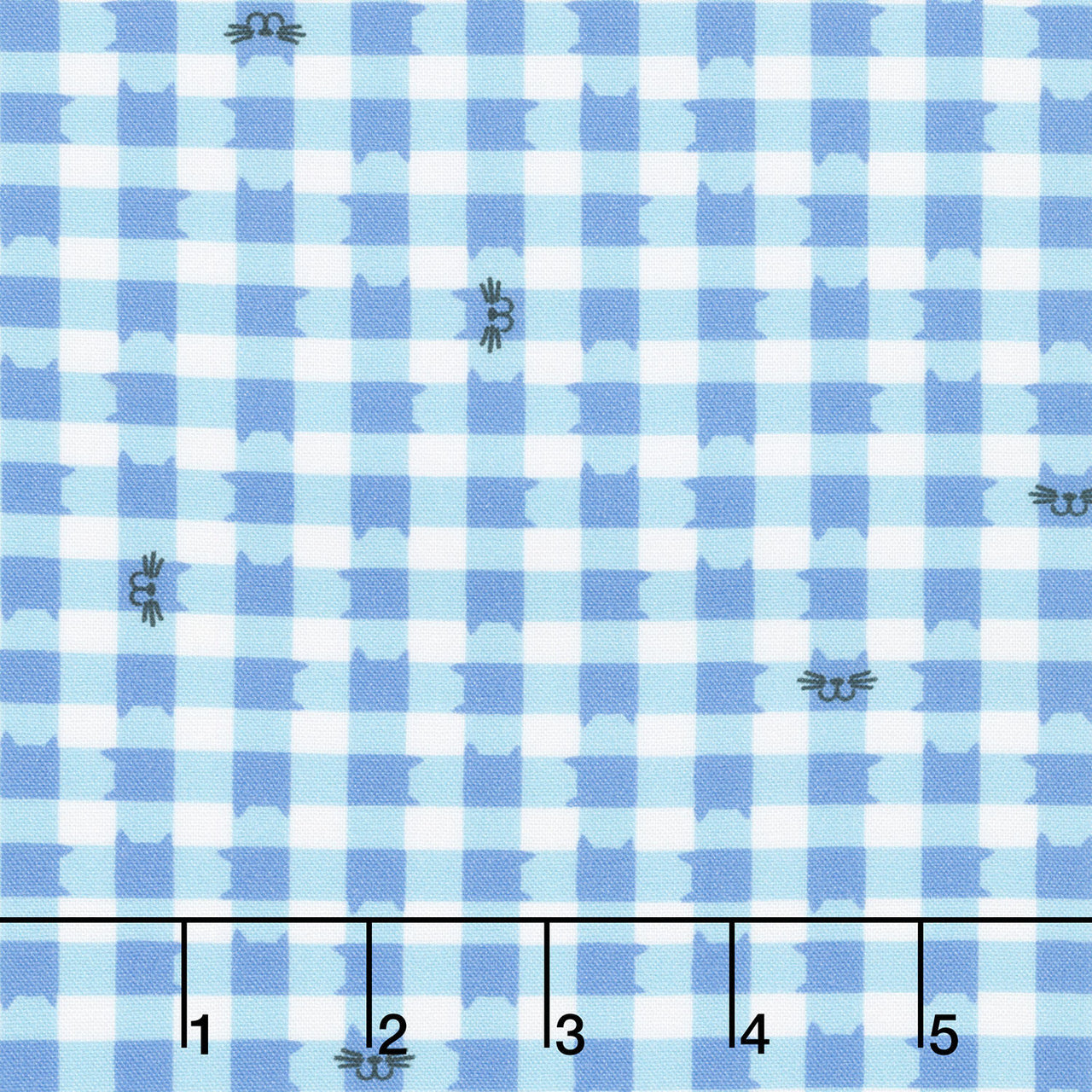 Whisker Wonderland - Cat Gingham Sky Yardage